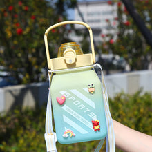 Load image into Gallery viewer, 1500ml Large Capacity Outdoor Sports Water Bottle With Straw Strap 3D Sticker For Girls Children Portable School Drinking Bottle
