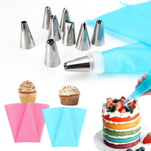Load image into Gallery viewer, 16/26Pcs Silicone Pastry Bag Tips Kitchen DIY Cake Icing Piping Cream Decorate Tool Reusable Pastry Bag+Stainless Nozzle
