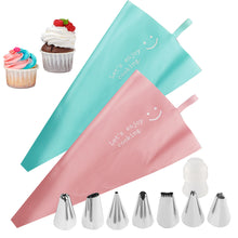 Load image into Gallery viewer, 9PCS Reusable Silicone Pastry Bag Tips Stainless Steel Piping Nozzles Cake Decorating Tips Set Confectionery Pastry Cream Baking DIY Tools
