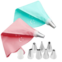 Load image into Gallery viewer, 9PCS Reusable Silicone Pastry Bag Tips Stainless Steel Piping Nozzles Cake Decorating Tips Set Confectionery Pastry Cream Baking DIY Tools
