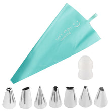 Load image into Gallery viewer, 9PCS Reusable Silicone Pastry Bag Tips Stainless Steel Piping Nozzles Cake Decorating Tips Set Confectionery Pastry Cream Baking DIY Tools
