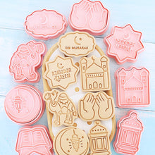 Load image into Gallery viewer, 8Pcs Eid Mubarak Cookie Cutters Set Islamic Muslim Biscuit Mold Moon Star Stamp DIY Cake Baking Tools Ramadan Decoration
