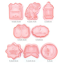 Load image into Gallery viewer, 8Pcs Eid Mubarak Cookie Cutters Set Islamic Muslim Biscuit Mold Moon Star Stamp DIY Cake Baking Tools Ramadan Decoration
