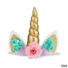 Load image into Gallery viewer, Unicorn Horn Birthday Cake Topper Happy Birthday Cake Decoration Ornament Kids Girls Cake Sequin Accessories Party Decoration Supplies
