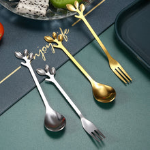 Load image into Gallery viewer, Stainless Steel Coffee Tea Spoon Dessert Cake Fork Leave Mixing Spoon Fruit Fork Wedding Party Home Kitchen Spoons
