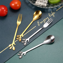 Load image into Gallery viewer, Stainless Steel Coffee Tea Spoon Dessert Cake Fork Leave Mixing Spoon Fruit Fork Wedding Party Home Kitchen Spoons
