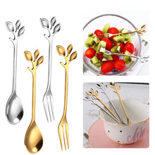 Load image into Gallery viewer, Stainless Steel Coffee Tea Spoon Dessert Cake Fork Leave Mixing Spoon Fruit Fork Wedding Party Home Kitchen Spoons
