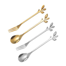 Load image into Gallery viewer, Stainless Steel Coffee Tea Spoon Dessert Cake Fork Leave Mixing Spoon Fruit Fork Wedding Party Home Kitchen Spoons
