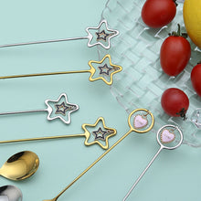 Load image into Gallery viewer, 304 Stainless Steel Coffee Tea Spoon Dessert Cake Fork Korean Style Heart Star Pendant Coffee Milk Mixing Spoon Fruit Fork Tableware
