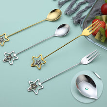 Load image into Gallery viewer, 304 Stainless Steel Coffee Tea Spoon Dessert Cake Fork Korean Style Heart Star Pendant Coffee Milk Mixing Spoon Fruit Fork Tableware
