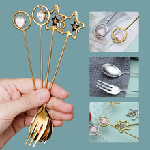 Load image into Gallery viewer, 304 Stainless Steel Coffee Tea Spoon Dessert Cake Fork Korean Style Heart Star Pendant Coffee Milk Mixing Spoon Fruit Fork Tableware
