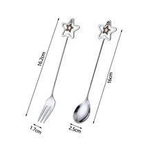 Load image into Gallery viewer, 304 Stainless Steel Coffee Tea Spoon Dessert Cake Fork Korean Style Heart Star Pendant Coffee Milk Mixing Spoon Fruit Fork Tableware

