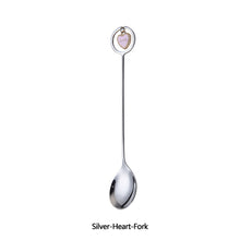 Load image into Gallery viewer, 304 Stainless Steel Coffee Tea Spoon Dessert Cake Fork Korean Style Heart Star Pendant Coffee Milk Mixing Spoon Fruit Fork Tableware
