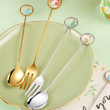Load image into Gallery viewer, 304 Stainless Steel Coffee Tea Spoon Dessert Cake Fork Moon Star Pendant Coffee Milk Mixing Spoon Fruit Fork Tableware
