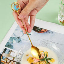 Load image into Gallery viewer, 304 Stainless Steel Coffee Tea Spoon Dessert Cake Fork Moon Star Pendant Coffee Milk Mixing Spoon Fruit Fork Tableware
