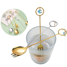 Load image into Gallery viewer, 304 Stainless Steel Coffee Tea Spoon Dessert Cake Fork Moon Star Pendant Coffee Milk Mixing Spoon Fruit Fork Tableware

