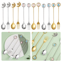 Load image into Gallery viewer, 304 Stainless Steel Coffee Tea Spoon Dessert Cake Fork Moon Star Pendant Coffee Milk Mixing Spoon Fruit Fork Tableware
