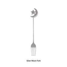 Load image into Gallery viewer, 304 Stainless Steel Coffee Tea Spoon Dessert Cake Fork Moon Star Pendant Coffee Milk Mixing Spoon Fruit Fork Tableware
