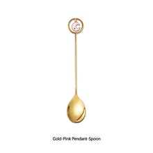 Load image into Gallery viewer, 304 Stainless Steel Coffee Tea Spoon Dessert Cake Fork Moon Star Pendant Coffee Milk Mixing Spoon Fruit Fork Tableware
