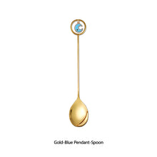 Load image into Gallery viewer, 304 Stainless Steel Coffee Tea Spoon Dessert Cake Fork Moon Star Pendant Coffee Milk Mixing Spoon Fruit Fork Tableware
