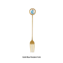 Load image into Gallery viewer, 304 Stainless Steel Coffee Tea Spoon Dessert Cake Fork Moon Star Pendant Coffee Milk Mixing Spoon Fruit Fork Tableware
