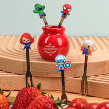 Load image into Gallery viewer, 8pcs/set Mini Stainless Steel Hero Fruit Fork Kids Cute Cartoon Hero Dessert Forks Children Lunch Dessert Fruit Decoration Forks
