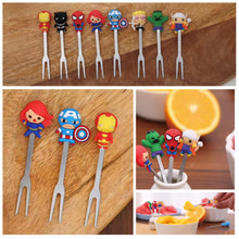Load image into Gallery viewer, 8pcs/set Mini Stainless Steel Hero Fruit Fork Kids Cute Cartoon Hero Dessert Forks Children Lunch Dessert Fruit Decoration Forks
