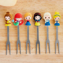 Load image into Gallery viewer, 6pcs/set Mini Stainless Steel Princess Fruit Fork Kids Girls Cute Cartoon Princess Dessert Forks Children Lunch Dessert Fruit Decoration Forks
