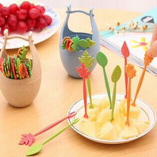 Load image into Gallery viewer, 16pcs/set Biodegradable Fruit Fork Bucket Leaves Shape Dessert Forks Snack Food Picks Salad Vegetable Kids Lunch Accessories
