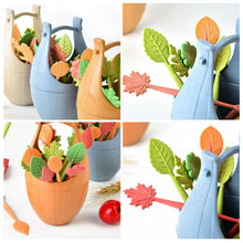 Load image into Gallery viewer, 16pcs/set Biodegradable Fruit Fork Bucket Leaves Shape Dessert Forks Snack Food Picks Salad Vegetable Kids Lunch Accessories
