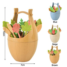 Load image into Gallery viewer, 16pcs/set Biodegradable Fruit Fork Bucket Leaves Shape Dessert Forks Snack Food Picks Salad Vegetable Kids Lunch Accessories

