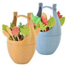 Load image into Gallery viewer, 16pcs/set Biodegradable Fruit Fork Bucket Leaves Shape Dessert Forks Snack Food Picks Salad Vegetable Kids Lunch Accessories
