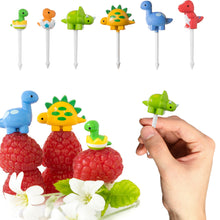 Load image into Gallery viewer, 6pcs/set Cute Dinosaur Fruit Fork Kids Snack Dessert Decoration Forks Toothpick Lunch Salad Decoration Accessories Cake Picks
