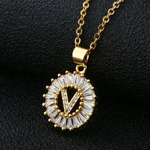 Load image into Gallery viewer, Women Girls Initial Letter Necklace Copper Zircon 26 Letters Pendant Necklace Jewelry Gift

