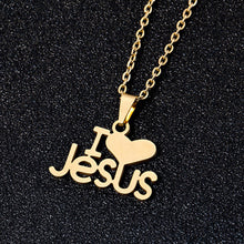 Load image into Gallery viewer, Religious Gold Color Stainless Steel I Love Jesus Pendant Necklace For Women Christian Jewelry Gift
