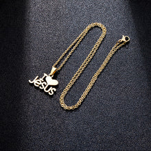 Load image into Gallery viewer, Religious Gold Color Stainless Steel I Love Jesus Pendant Necklace For Women Christian Jewelry Gift
