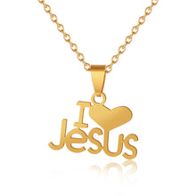 Load image into Gallery viewer, Religious Gold Color Stainless Steel I Love Jesus Pendant Necklace For Women Christian Jewelry Gift
