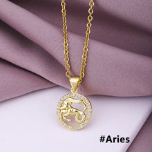 Load image into Gallery viewer, Gold Color Copper Micro Inlay Zircon 12 Constellations Pendant Necklace For Women Fashion Party Jewelry
