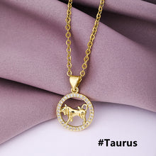 Load image into Gallery viewer, Gold Color Copper Micro Inlay Zircon 12 Constellations Pendant Necklace For Women Fashion Party Jewelry
