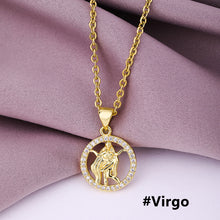 Load image into Gallery viewer, Gold Color Copper Micro Inlay Zircon 12 Constellations Pendant Necklace For Women Fashion Party Jewelry
