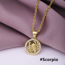 Load image into Gallery viewer, Gold Color Copper Micro Inlay Zircon 12 Constellations Pendant Necklace For Women Fashion Party Jewelry
