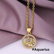 Load image into Gallery viewer, Gold Color Copper Micro Inlay Zircon 12 Constellations Pendant Necklace For Women Fashion Party Jewelry
