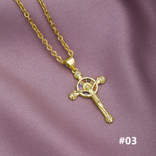 Load image into Gallery viewer, 18K Gold Plated Zircon Fashion Simple Cross Pendant Necklace For Women Jewelry Gift

