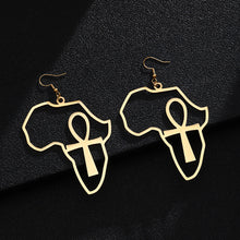 Load image into Gallery viewer, Gold Color Stainless Steel Africa Map Cross Earrings Exaggerate Larger Earrings For Women Jewelry
