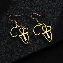 Load image into Gallery viewer, Gold Color Stainless Steel Africa Map Cross Earrings Exaggerate Larger Earrings For Women Jewelry
