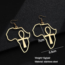 Load image into Gallery viewer, Gold Color Stainless Steel Africa Map Cross Earrings Exaggerate Larger Earrings For Women Jewelry
