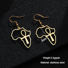 Load image into Gallery viewer, Gold Color Stainless Steel Africa Map Cross Earrings Exaggerate Larger Earrings For Women Jewelry
