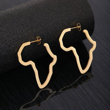 Load image into Gallery viewer, Hip Hop Stainless Steel Africa Map Earrings Exaggerate Larger Earrings For Women Jewelry Gold Color
