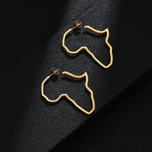 Load image into Gallery viewer, Hip Hop Stainless Steel Africa Map Earrings Exaggerate Larger Earrings For Women Jewelry Gold Color
