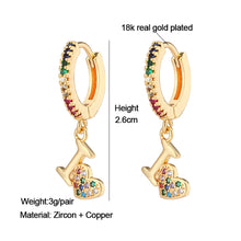 Load image into Gallery viewer, 18K Gold Plated Micro-inlaid Colored Zircon Earrings Snake Pineapple Rainbow Heart Earrings for Women Jewelry
